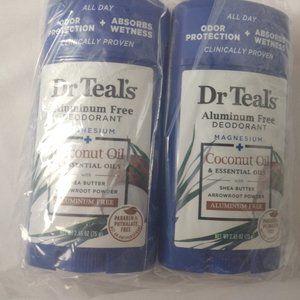 Dr. Teals NEW Lot of 2 Coconut Oil Deodorant